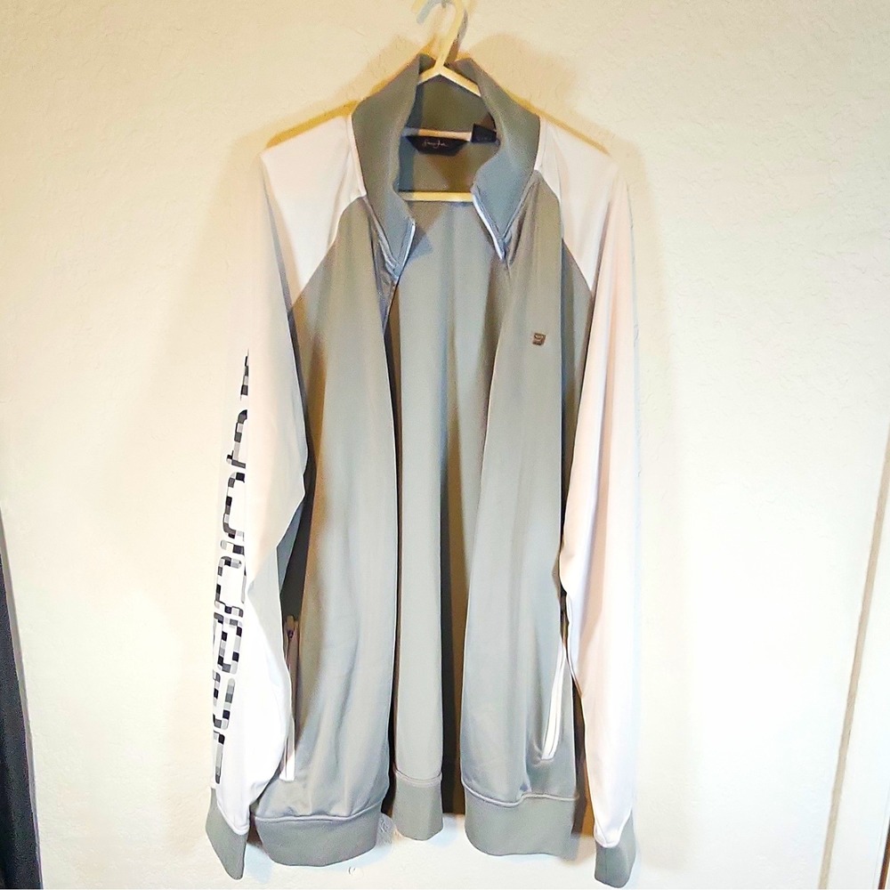 Sean John Men's Gray & White Track Jacket Full Zip Stand-Up Collar‎ Logo Sz 4XL